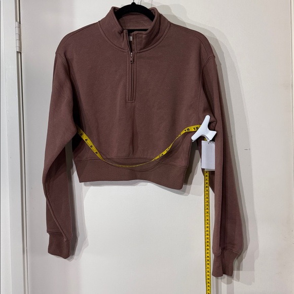 BP Women’s Cropped Quarter-Zip Sweatshirt Milk Chocolate Brown Oversized XS - Picture 6 of 6